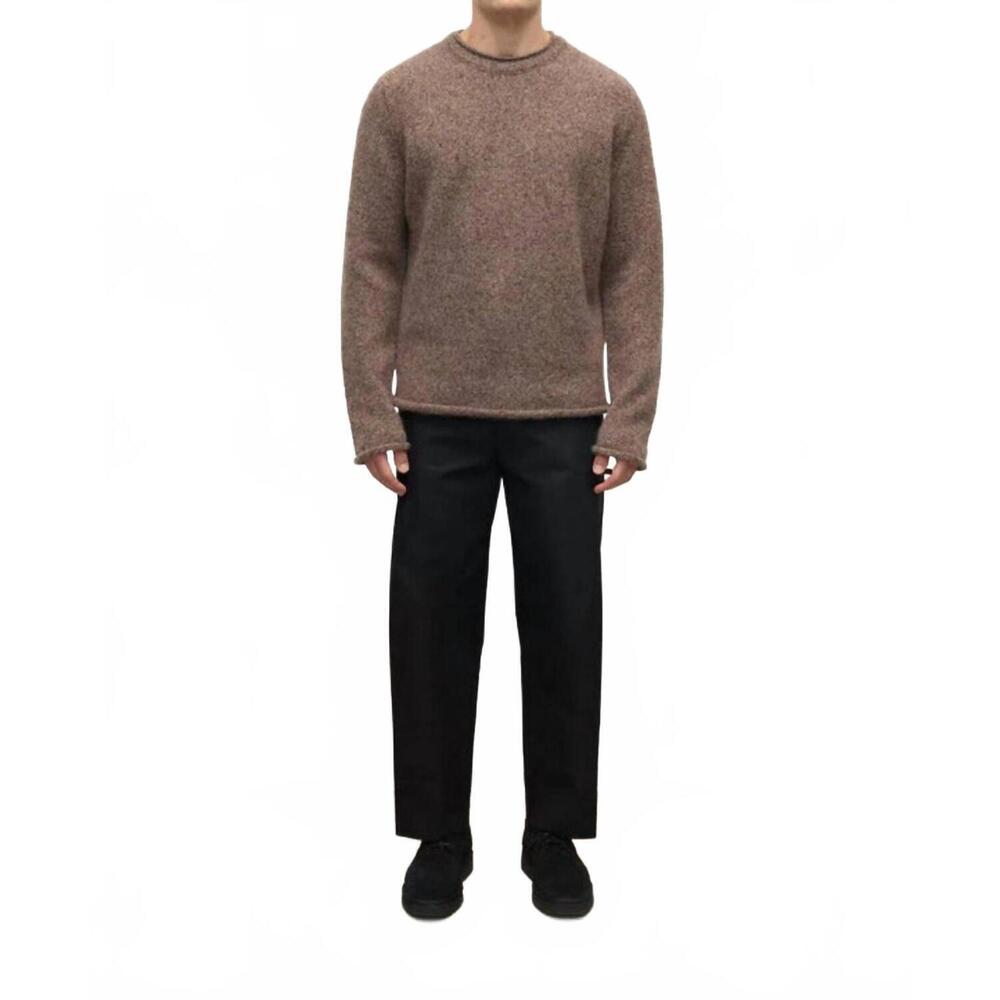 NEW JOHNSTONS OF ELGIN crew neck rolled trims sweater in brown